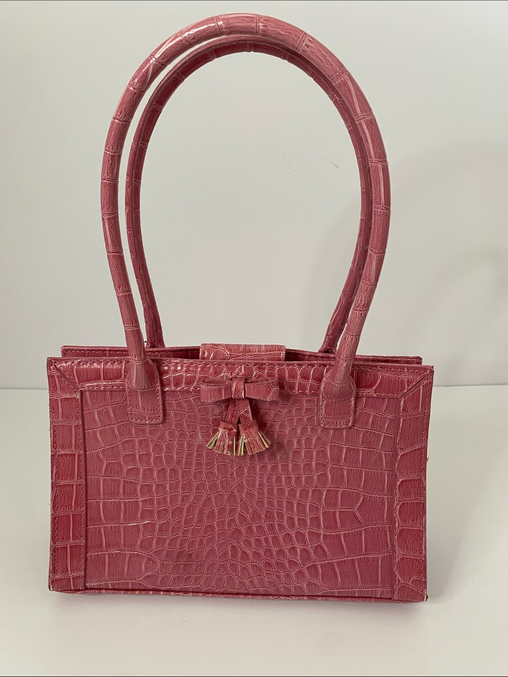Liz Claiborne Pink Croc-Embossed Mini Purse with Tassel